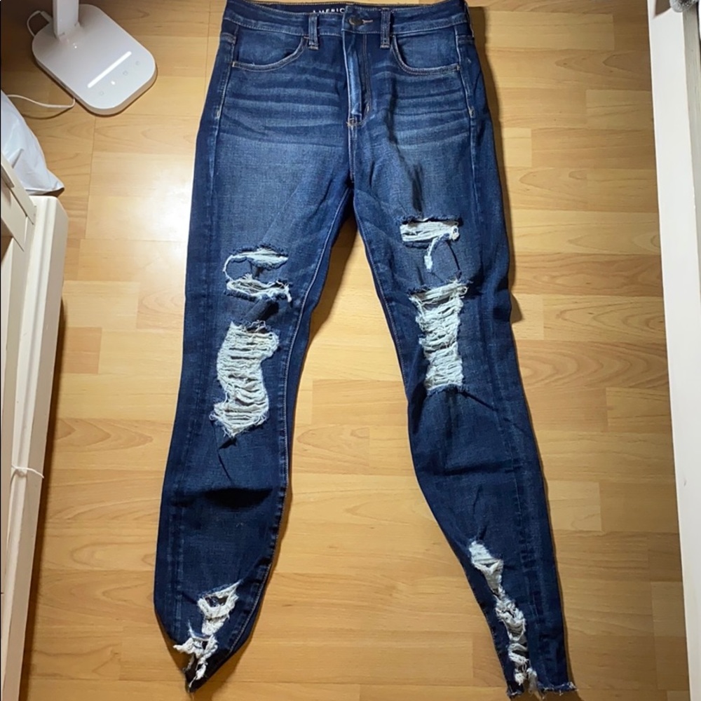 American eagle super hi-rise distressed jegging